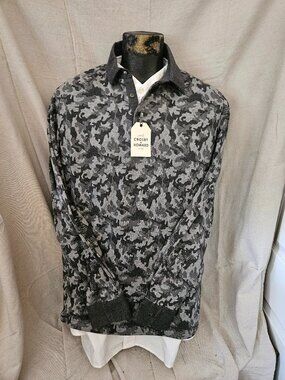 Men's Crosby & Howard Long Sleeve Gray Camouflage Polo Shirt Sweater NEW Sz XL
